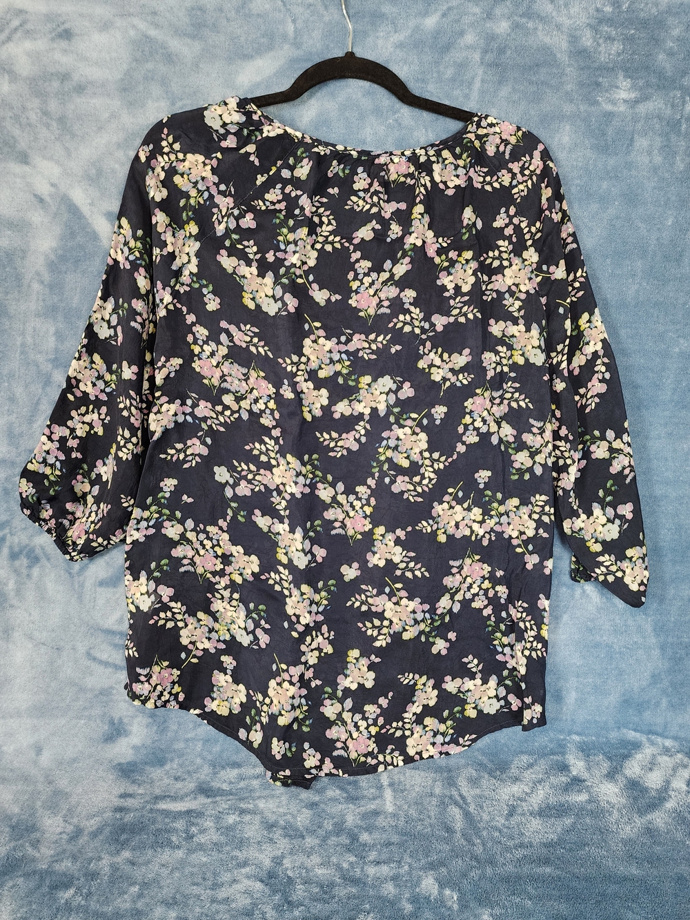 J. Jill Navy Floral Scoop-Neck Peasant Top - Picture 2 of 10